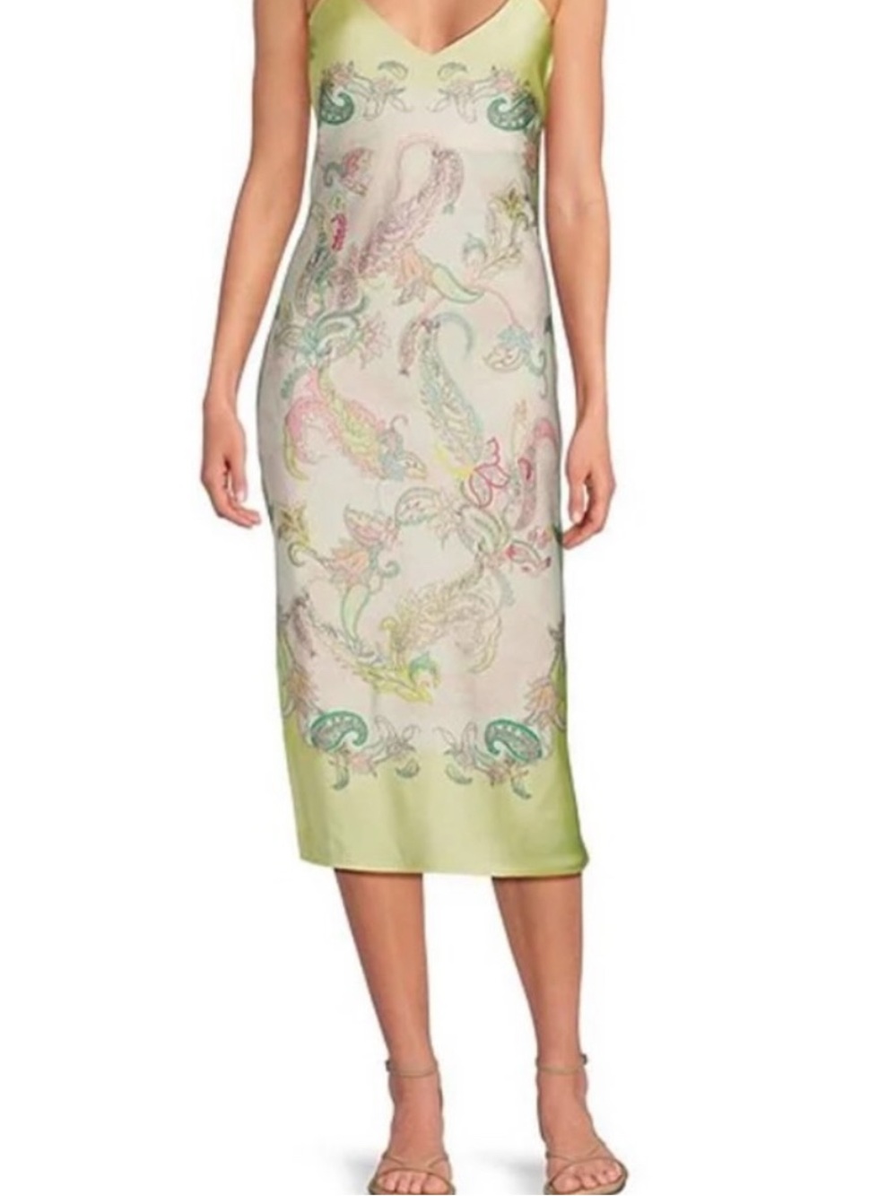 Gianni Bini Pastel Paisley Slip Dress with Lime Trim